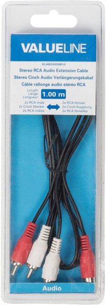 Valueline Stereo Audio – Verlängerungskabel 2 Cinch Stecker – 2 RCA weiblich-1.00 m in schwarz