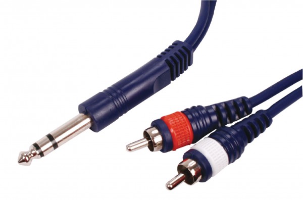 HQ Instrumentenkabel Stereo Klinkenstecker auf 2 Cinch Stecker L/R (6,35 mm, 1,5m)